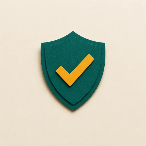 Paper-craft illustration: a layered shield with a gold checkmark